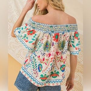 NWT! Flying Tomato Sz Small Love You Smocked Elastic Neck Top On or Off Shoulder